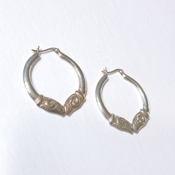Vintage Sterling Silver Double Facing Rams Hoop Earrings L - Picture 4 of 6